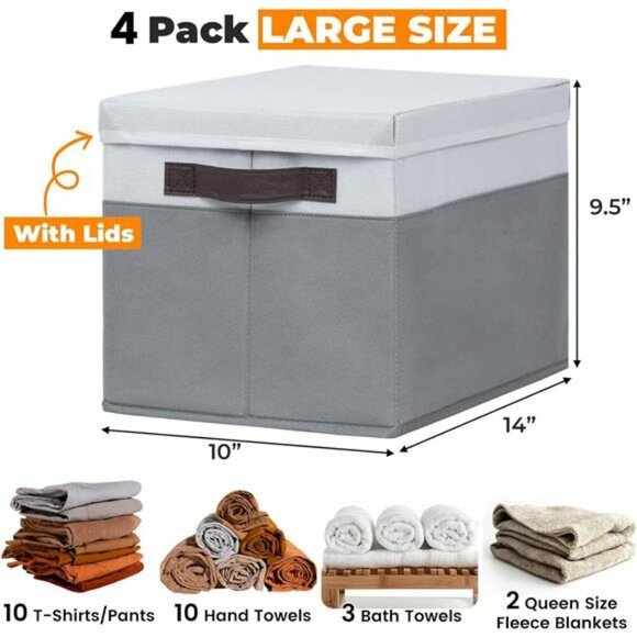 Storage Bins with Lids Set of 4 Stackable Closet Organizers for Clothes Toys - Picture 2 of 7